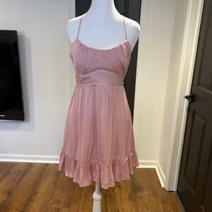 SAINTS + SECRETS Sz M Chiffon Pink Babydoll Dress Lined Tie Waist Zipper Y2K